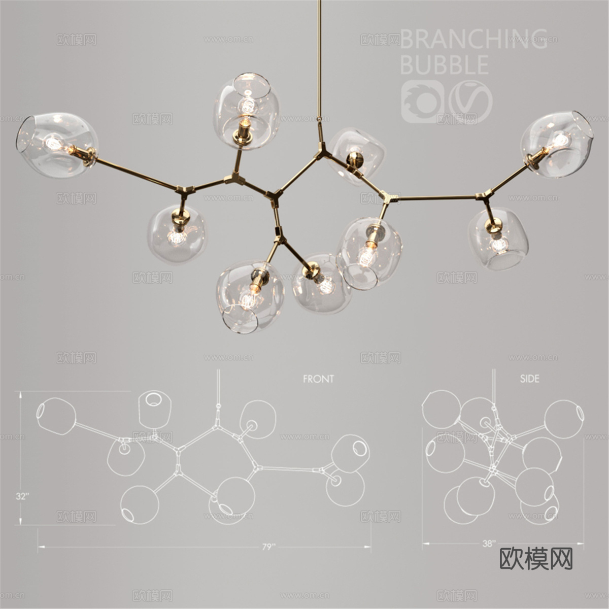 分支气泡 9 灯3d模型