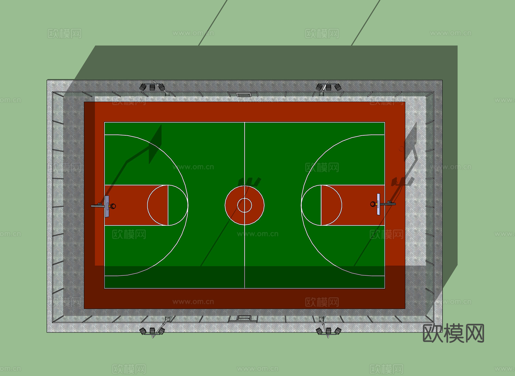 笼式篮球场围网su模型