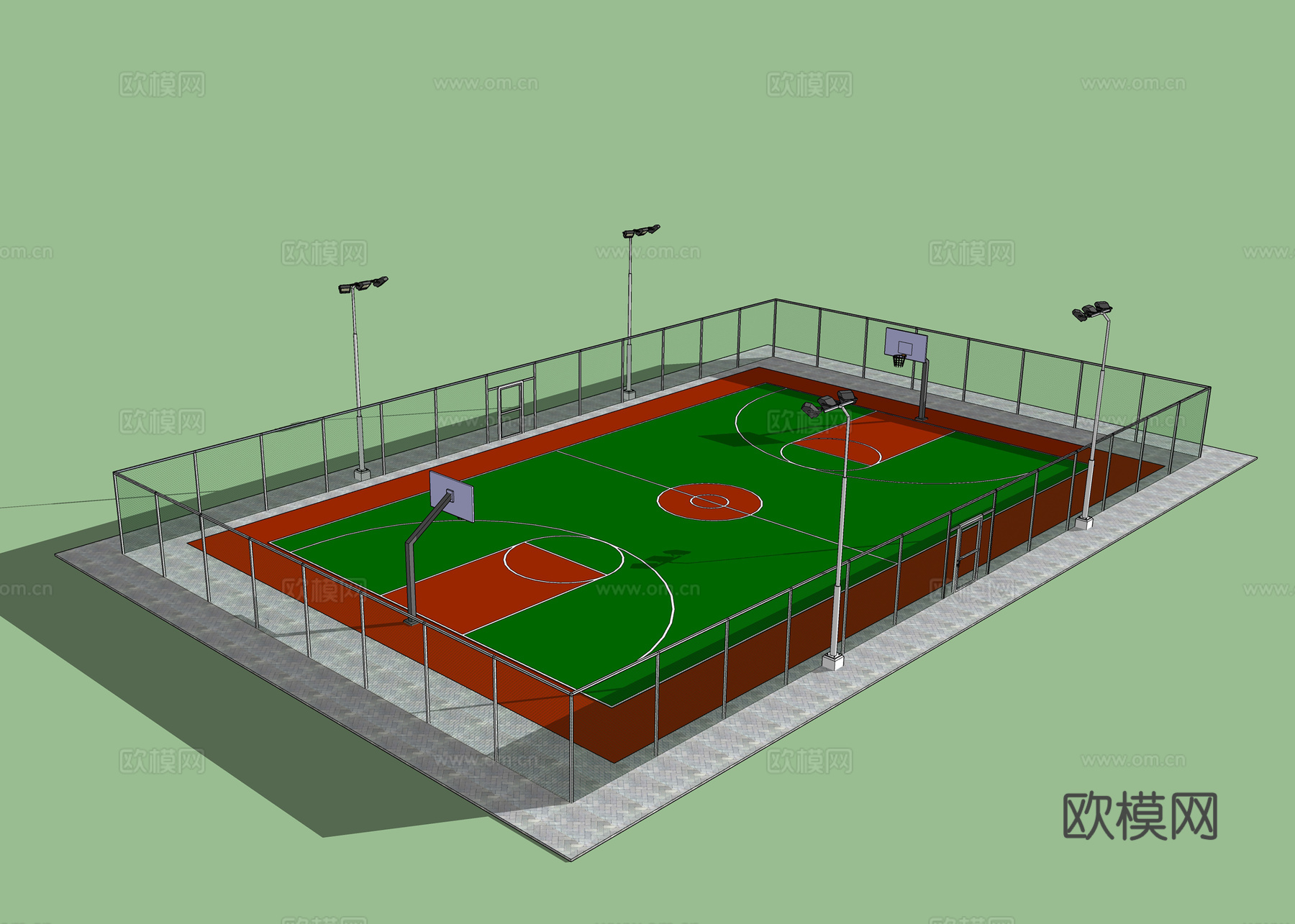 笼式篮球场围网su模型