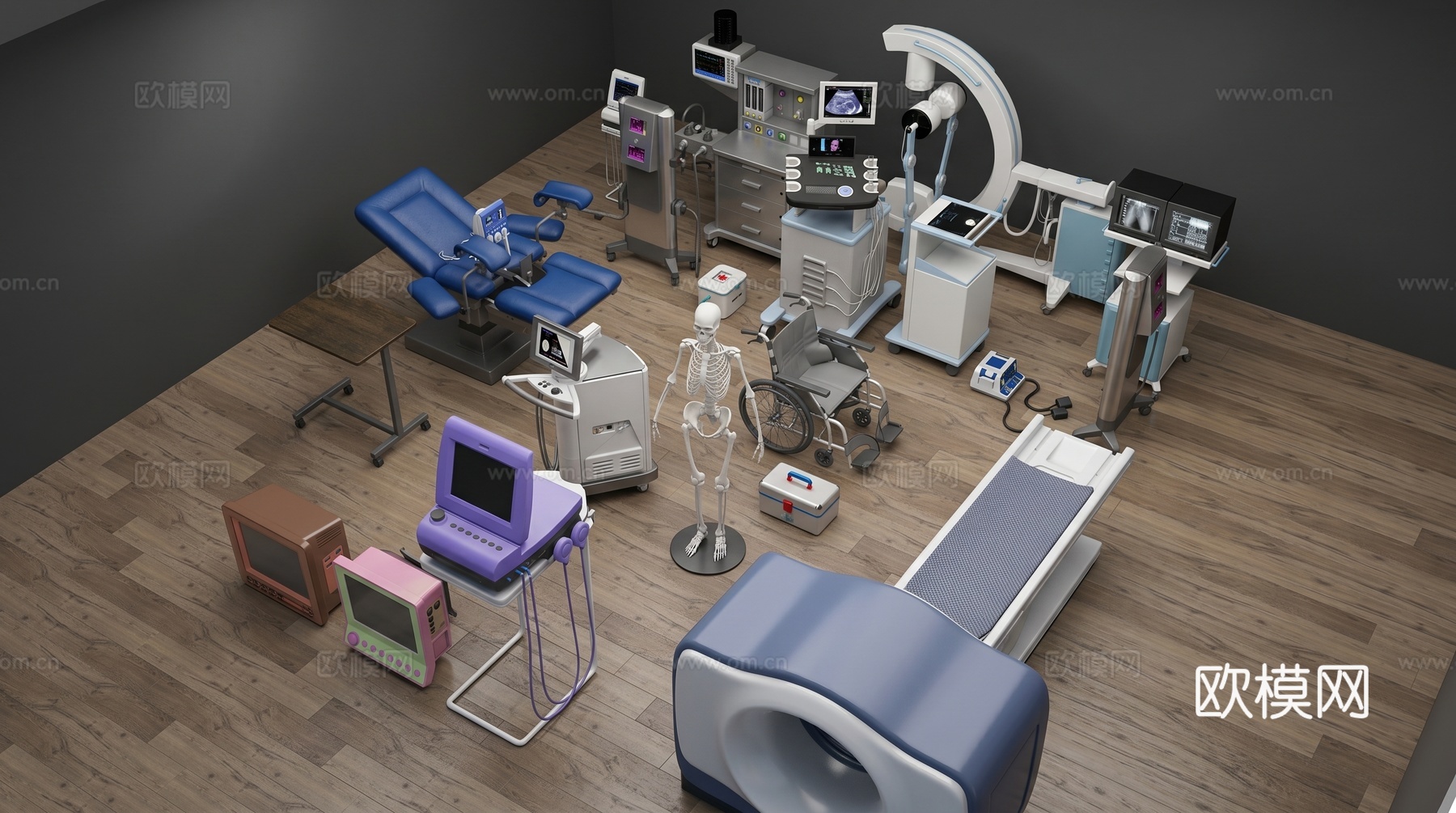 医疗器械  轮椅  病床  点滴架子su模型