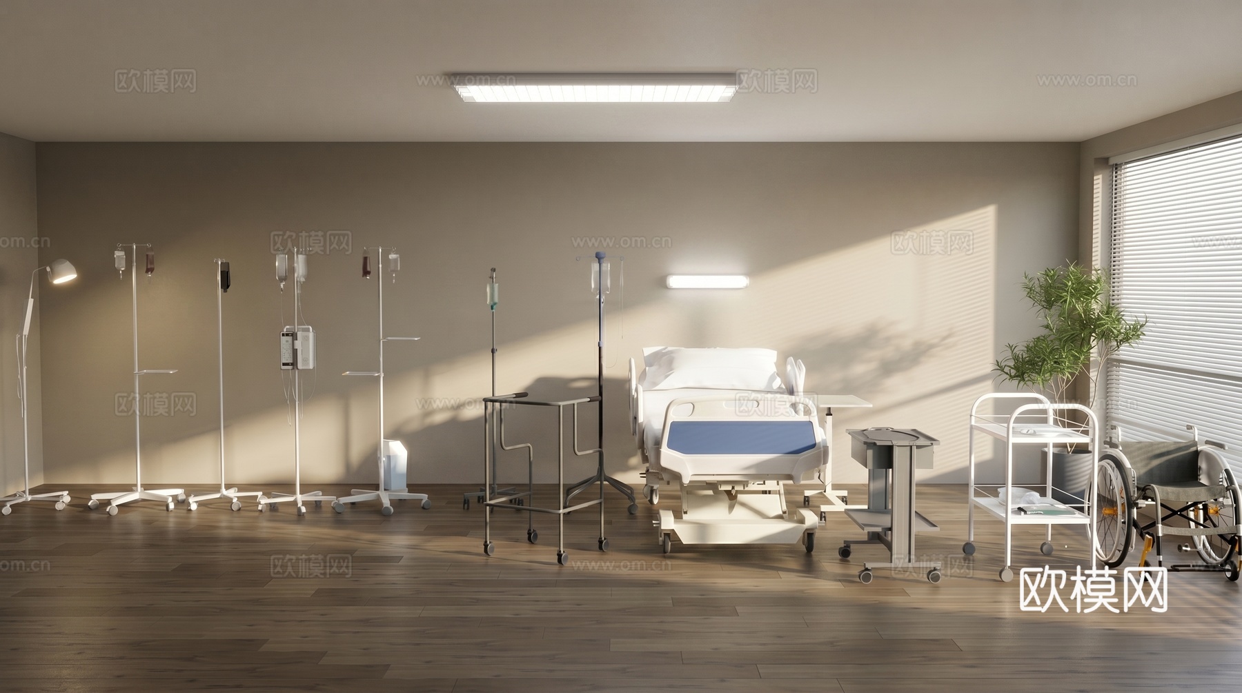 医疗器械  轮椅  病床  点滴架子su模型