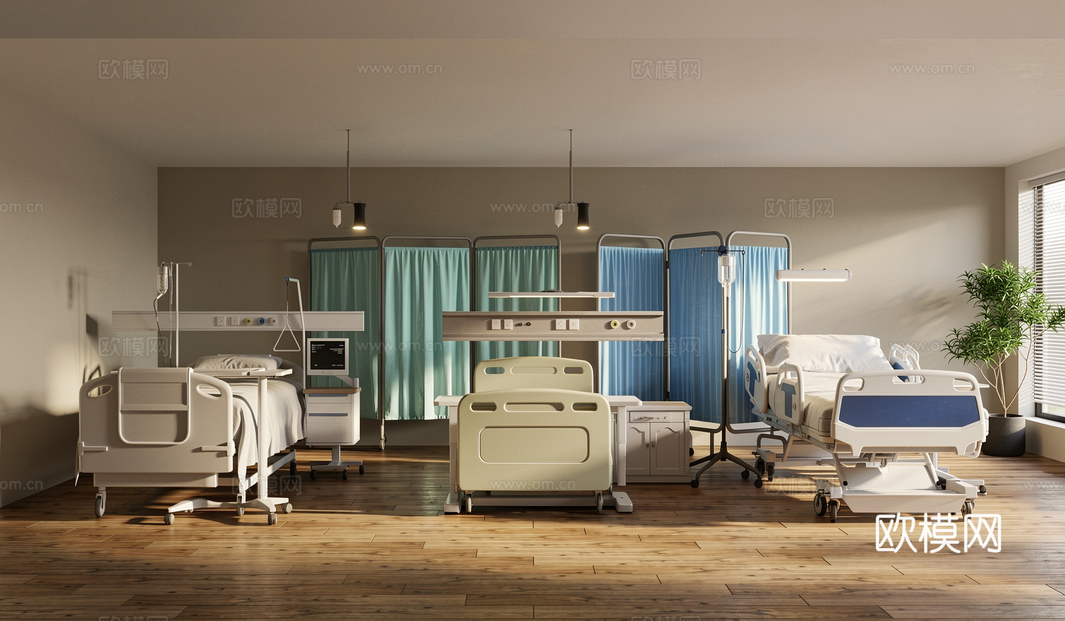 医院病房   病床  屏风  医疗器械su模型