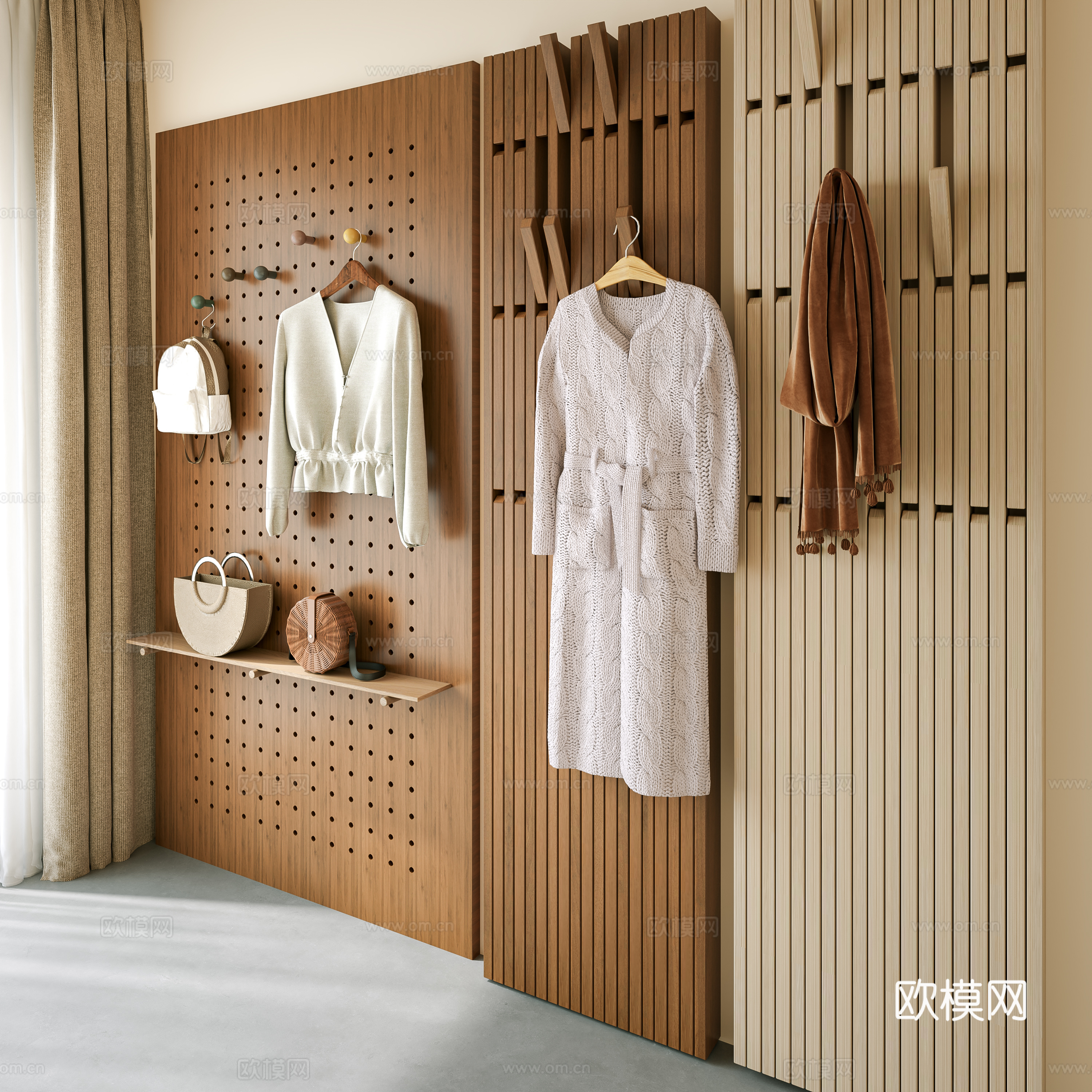 洞洞板 钢琴键挂衣钩 帽子 包包 钢琴键 挂钩 墙饰挂件 书su模型