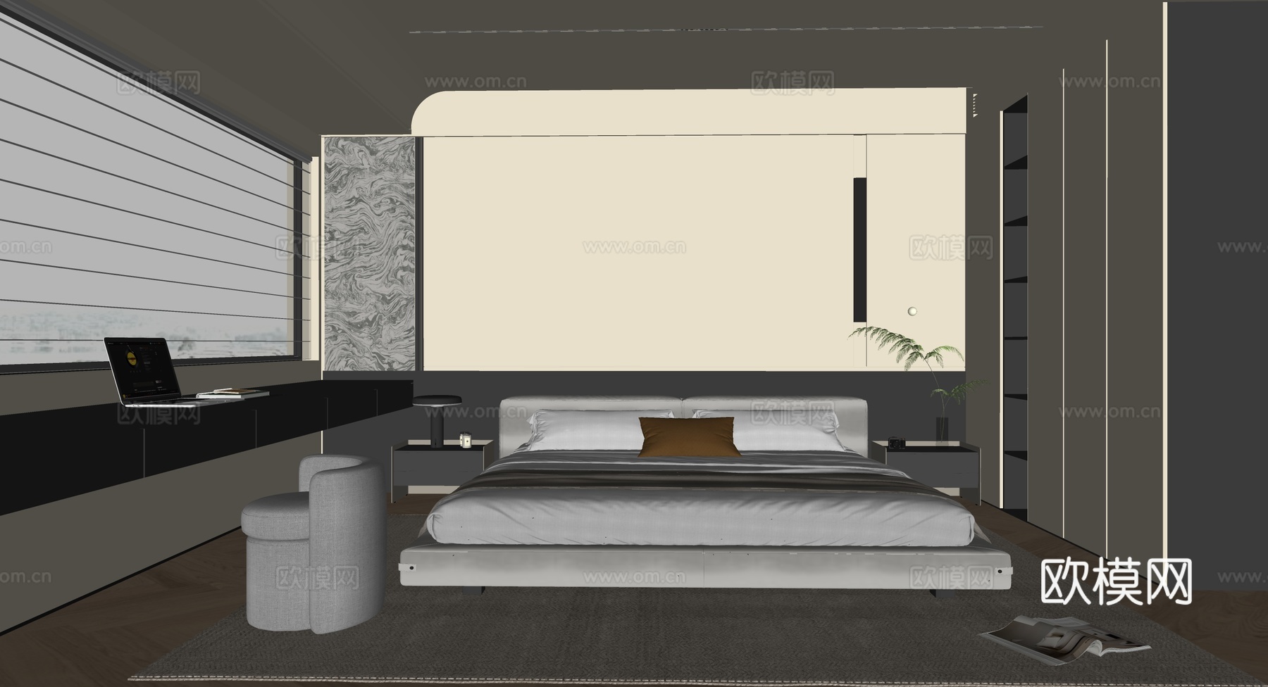 现代意式卧室su模型