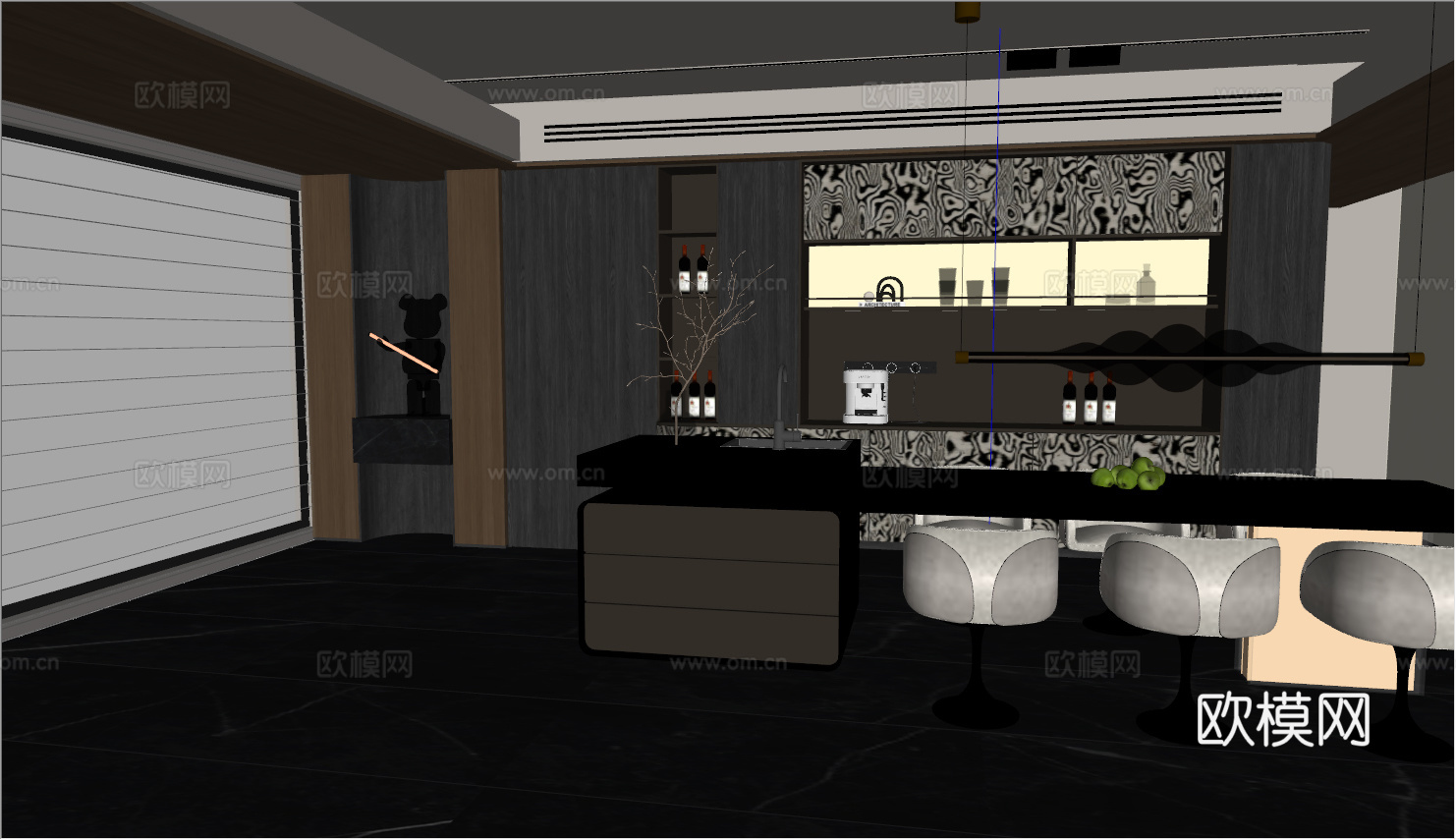 意式 家装 室内简约 轻奢风 格餐厅 客厅 卧室设计su模型