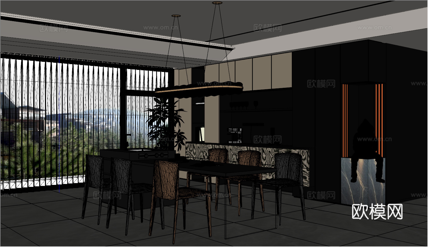 意式 家装 室内简约 轻奢风 格餐厅 客厅 卧室设计su模型