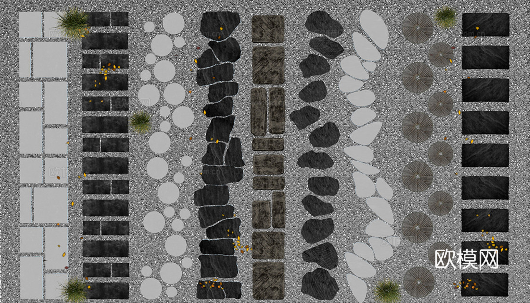 现代汀步 现代青石板小路 石板su模型