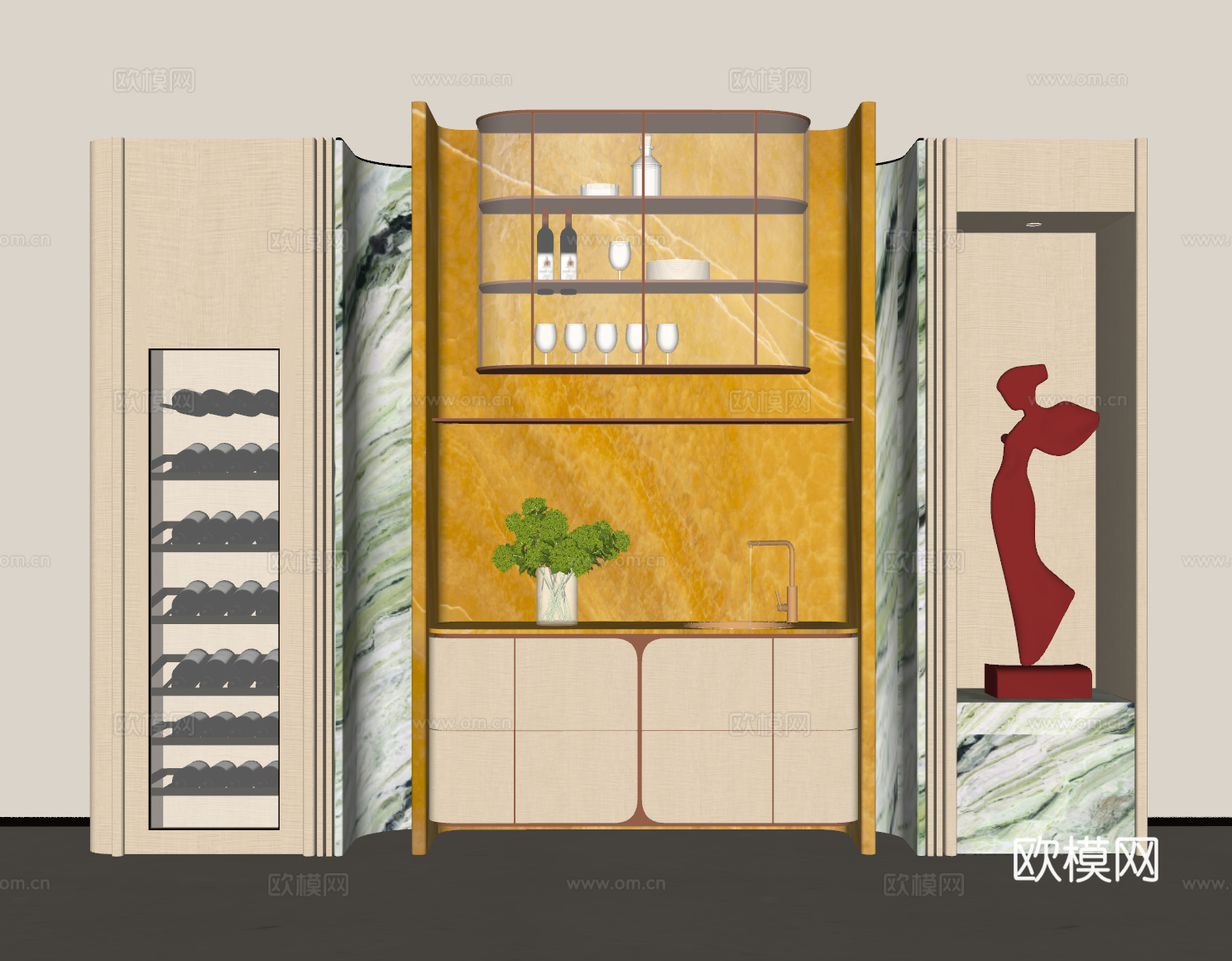 轻奢酒柜 餐边柜 现代轻奢酒柜 酒架 餐边柜 备餐柜 酒水su模型