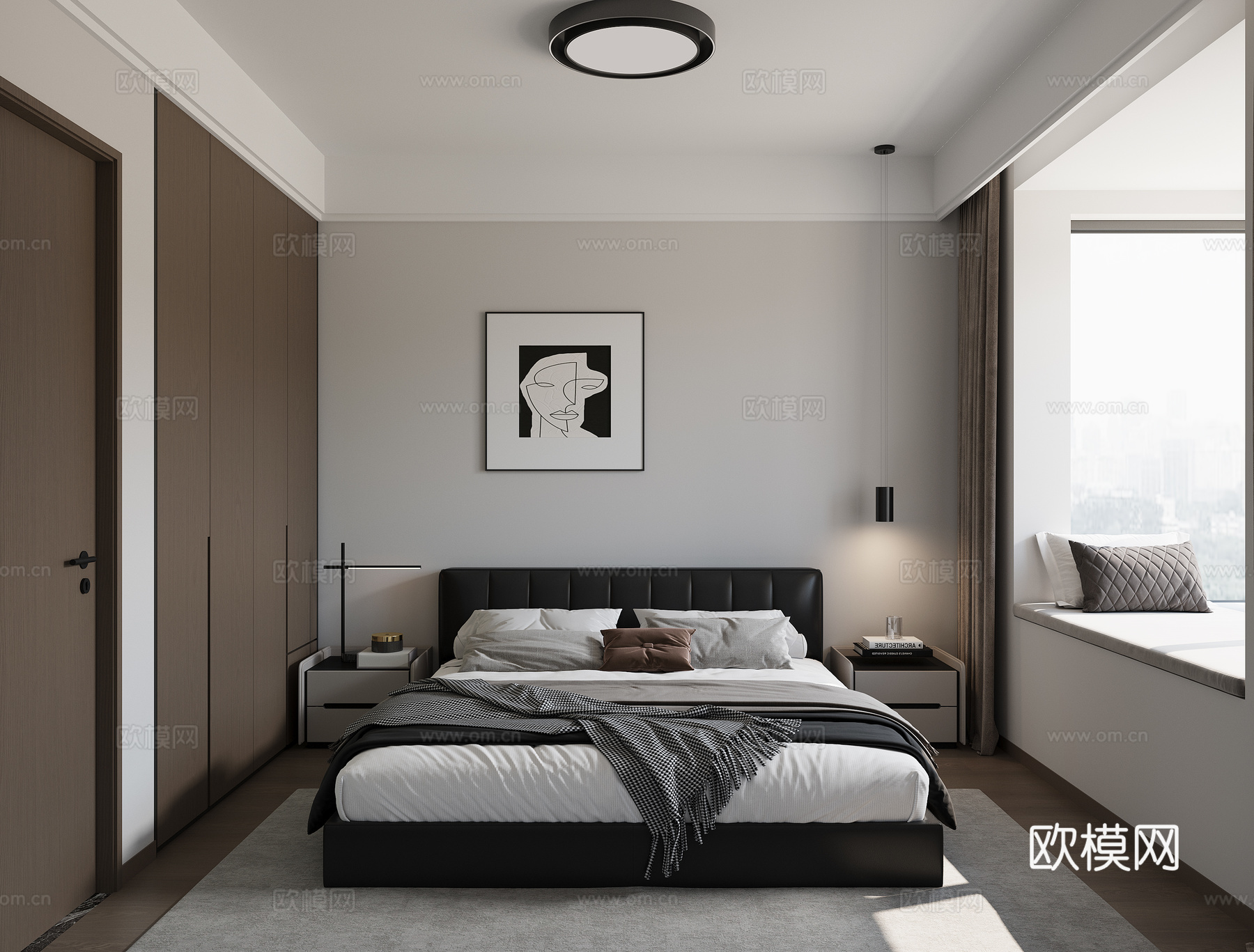 现代黑白灰卧室su模型