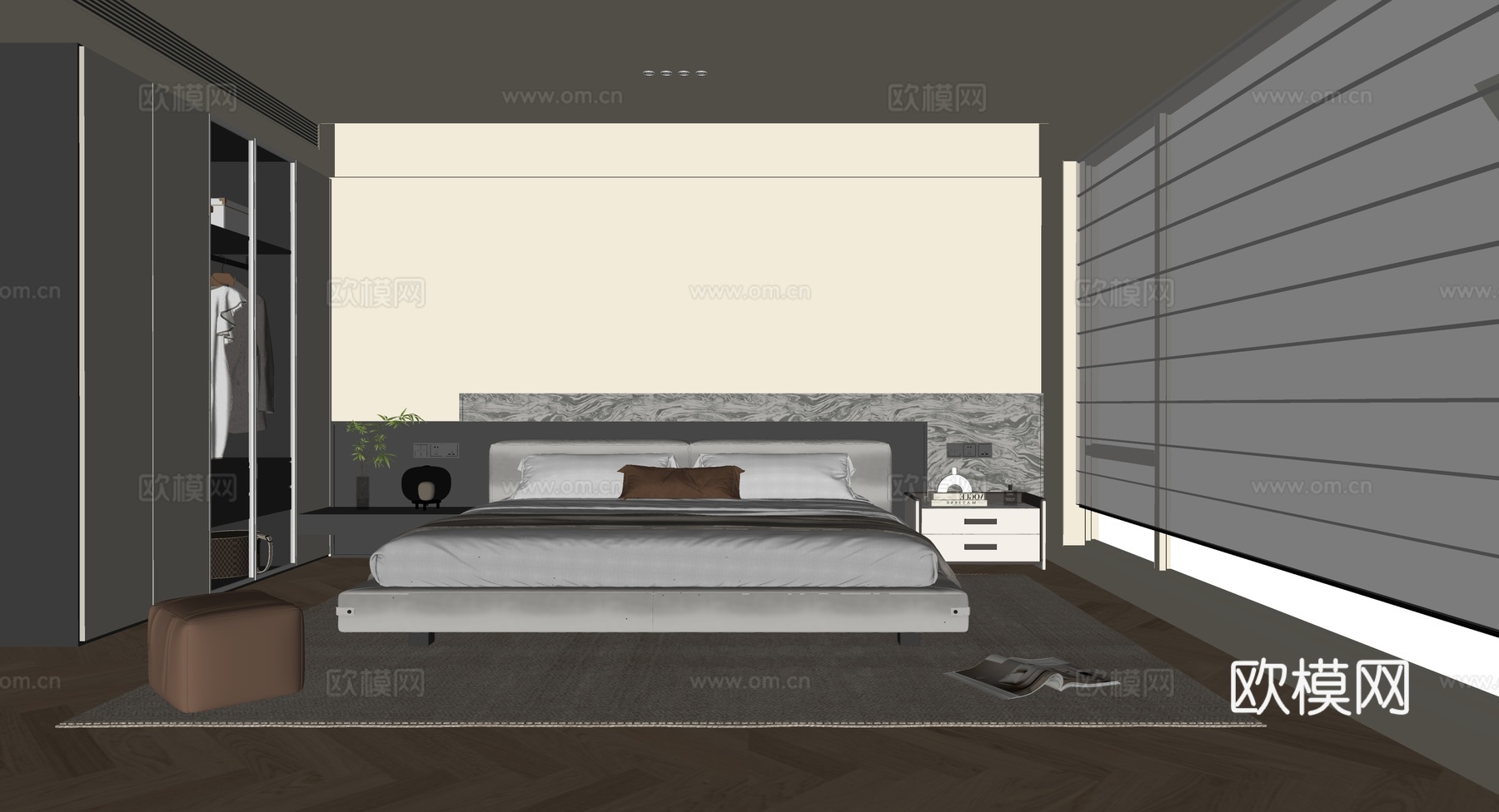 现代意式卧室su模型