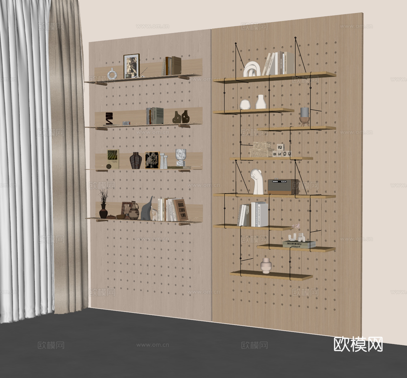 现代 洞洞板 墙饰板 墙饰挂件 书籍摆件 装饰品 饰品书本su模型