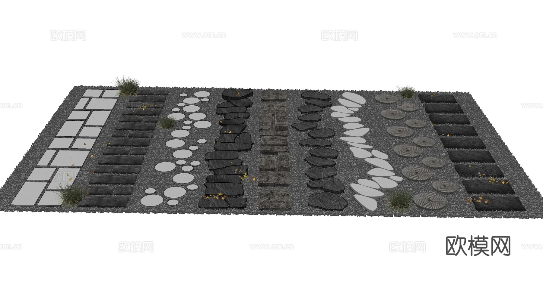 现代汀步 现代青石板小路 石板su模型