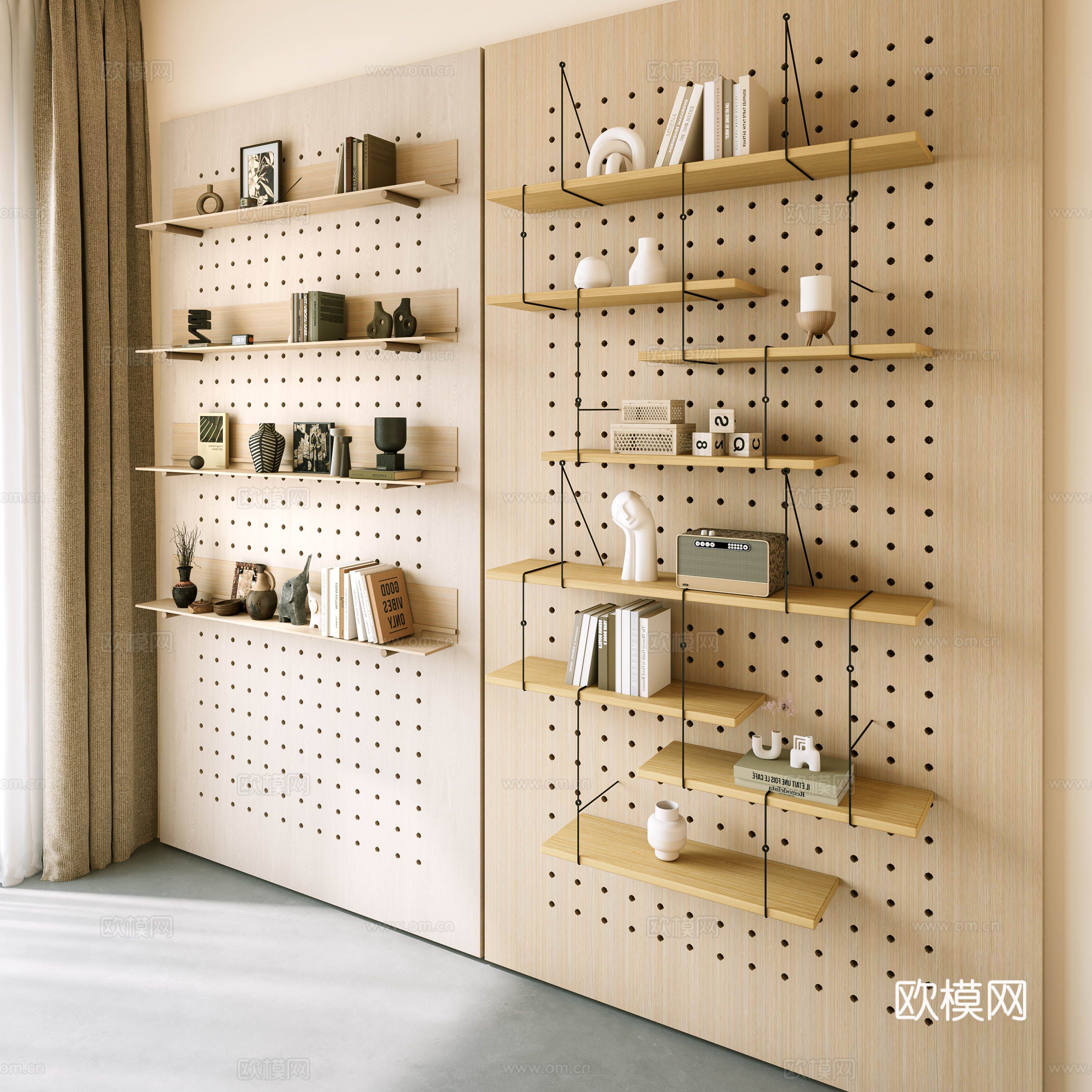 现代 洞洞板 墙饰板 墙饰挂件 书籍摆件 装饰品 饰品书本su模型