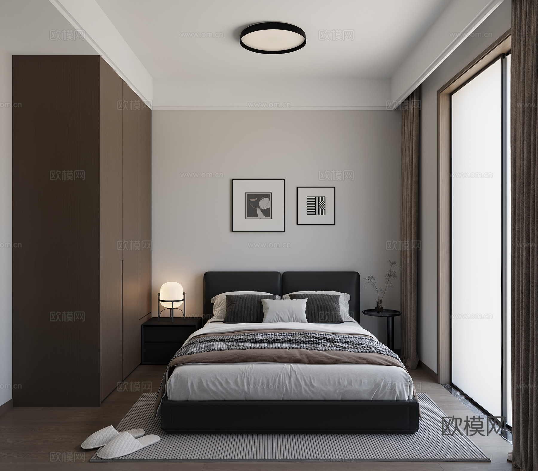 现代黑白灰卧室su模型