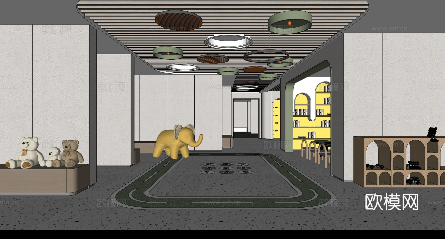 现代儿童活动空间 小区架空层  阅读区 游戏区 休息区su模型