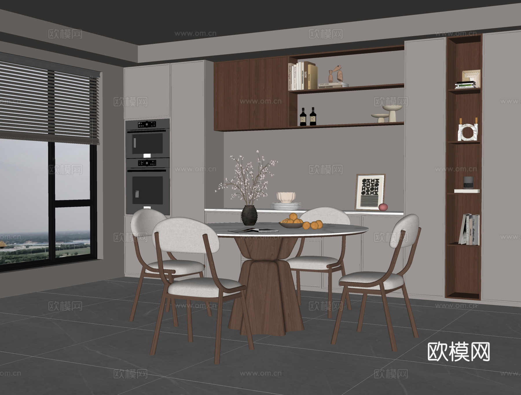 中古风餐厅 餐桌椅su模型