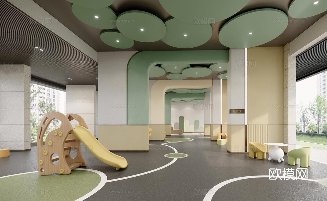 现代儿童活动空间 架空层 儿童 奇妙 游乐 滑梯su模型