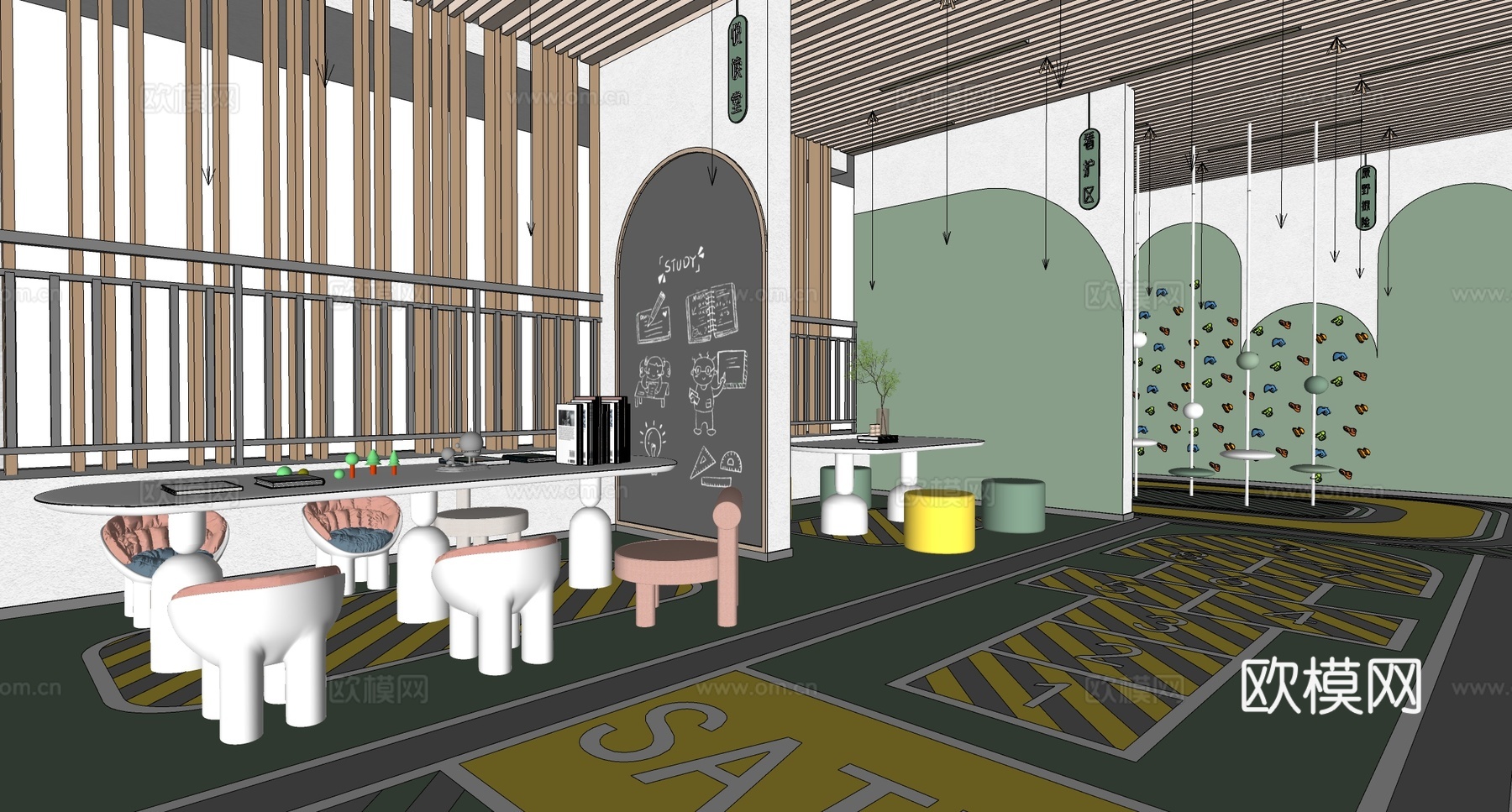 现代儿童乐园 住宅区架空层 儿童活动 老年活动会客空间su模型