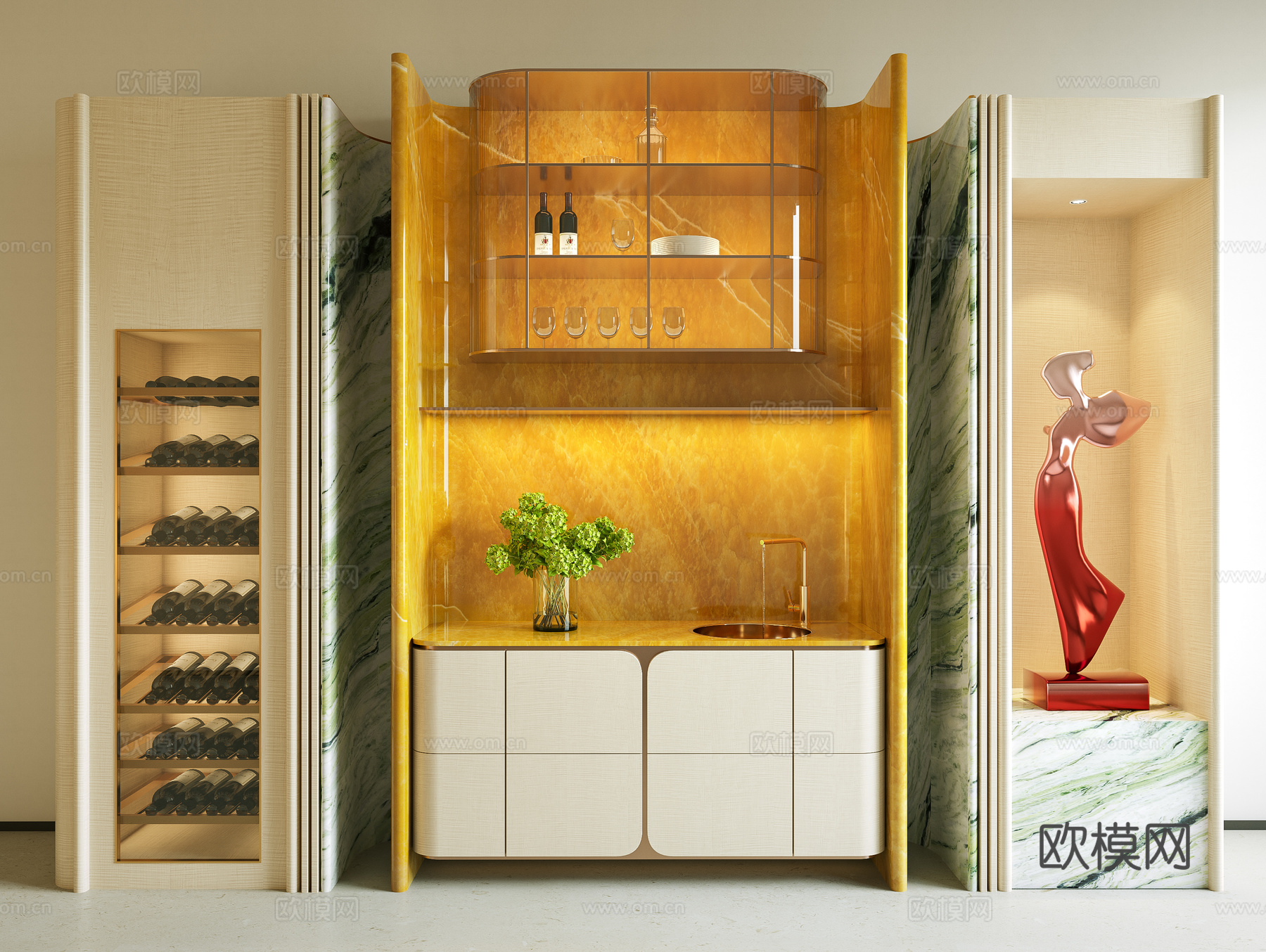 轻奢酒柜 餐边柜 现代轻奢酒柜 酒架 餐边柜 备餐柜 酒水su模型