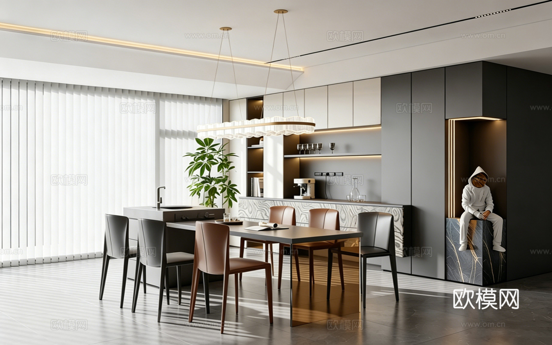 意式 家装 室内简约 轻奢风 格餐厅 客厅 卧室设计su模型