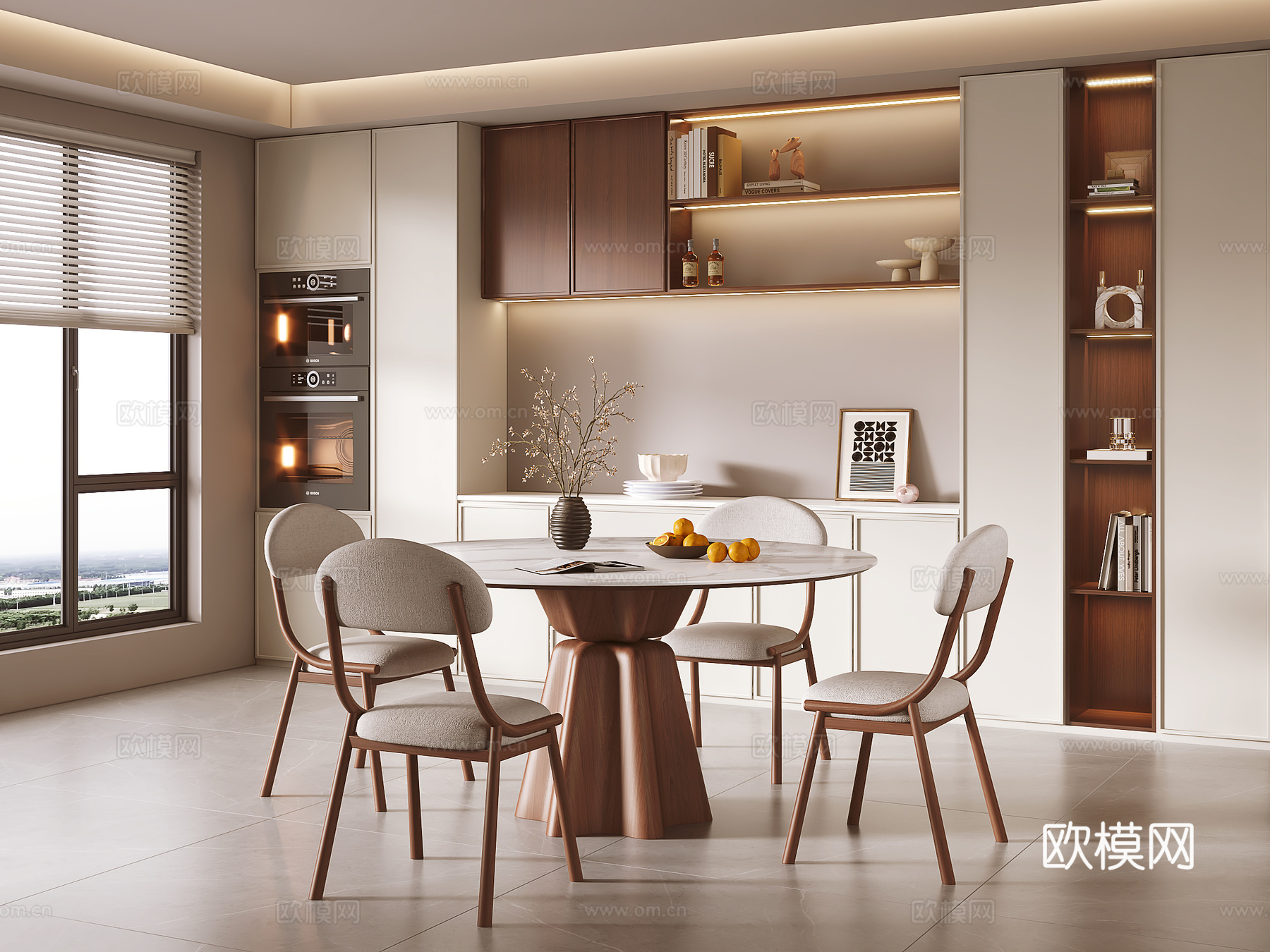 中古风餐厅 餐桌椅su模型
