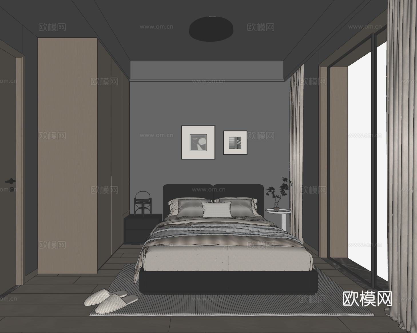 现代黑白灰卧室su模型