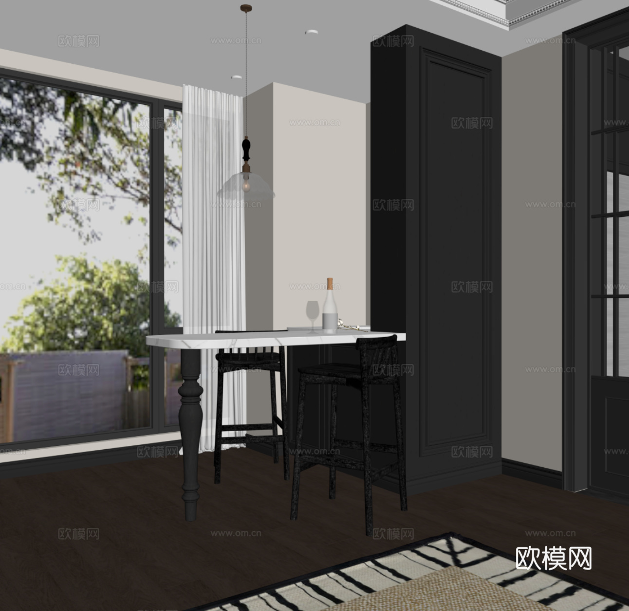 法式小吧台 吧椅su模型