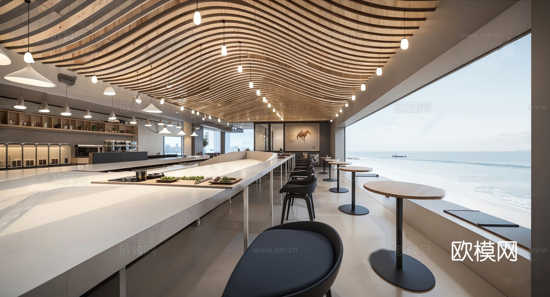 现代咖啡厅 奶茶甜品店 吧台吧椅su模型