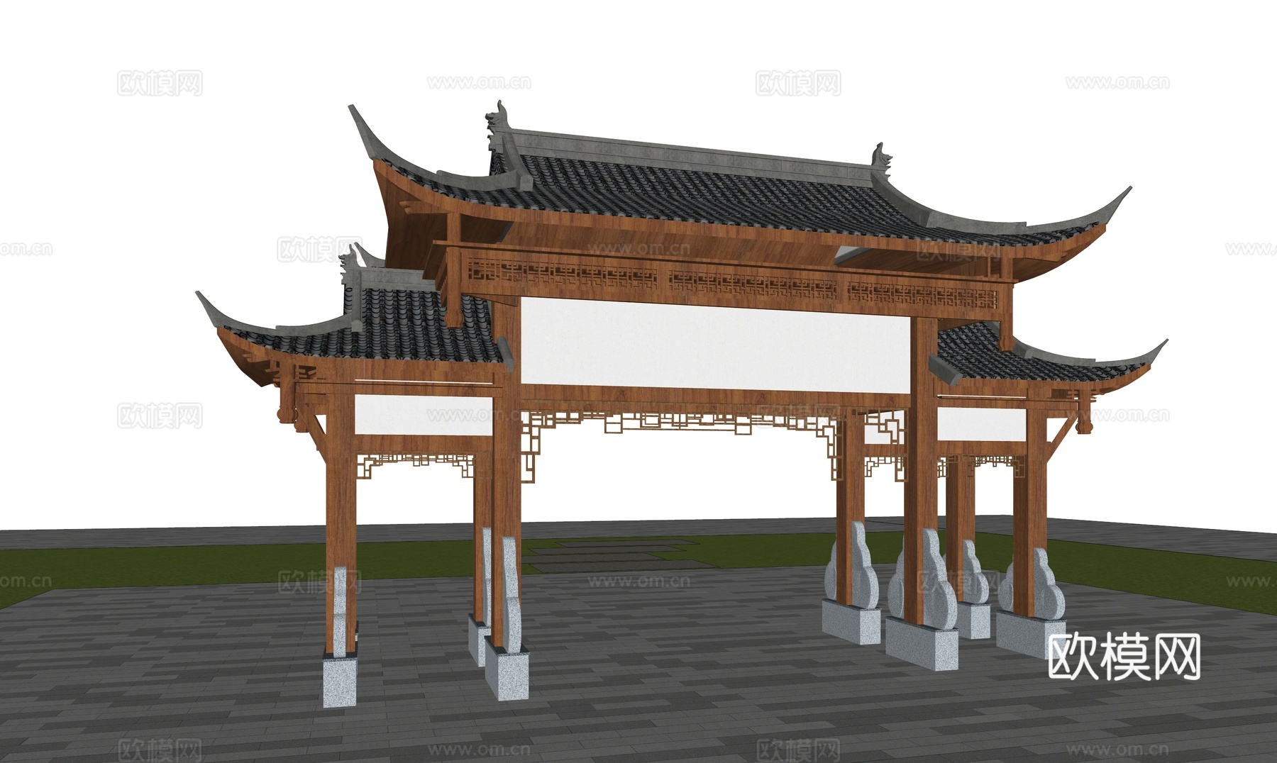 中式牌坊  门楼su模型