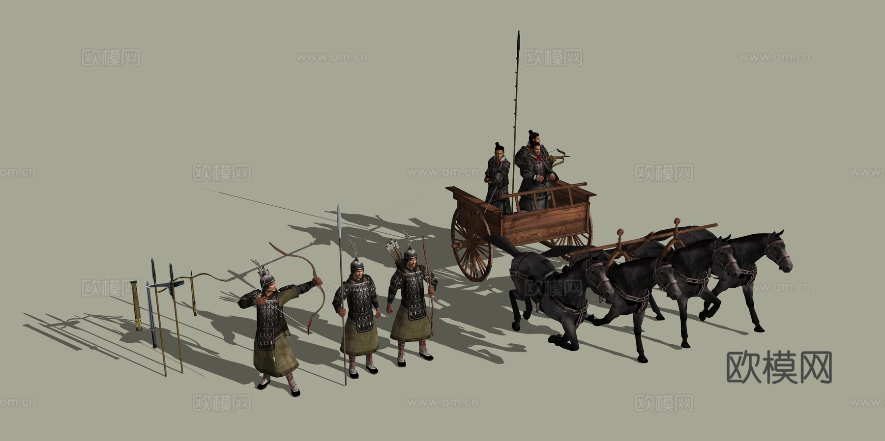 怀旧复古兵马俑博物馆马车su模型