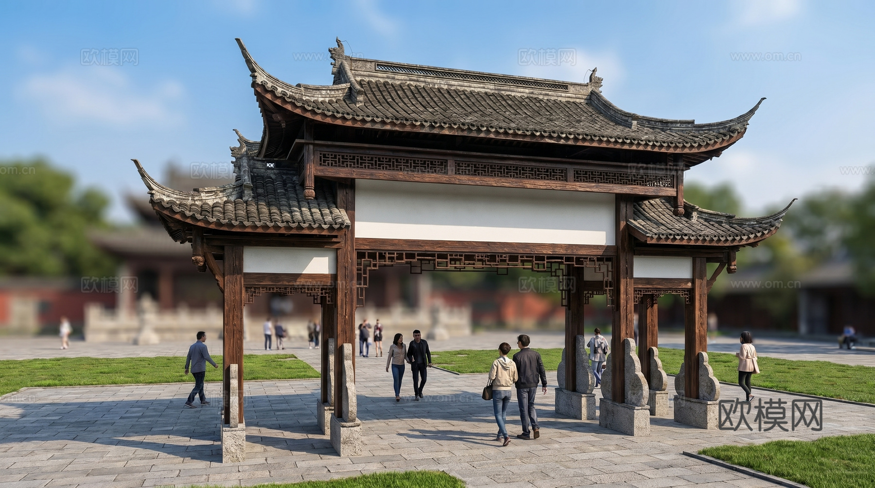 中式牌坊  门楼su模型