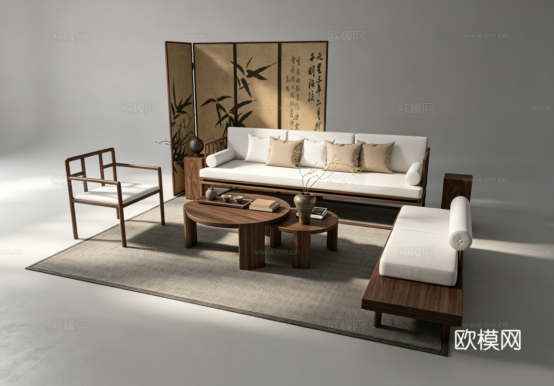 新中式客厅沙发组合su模型