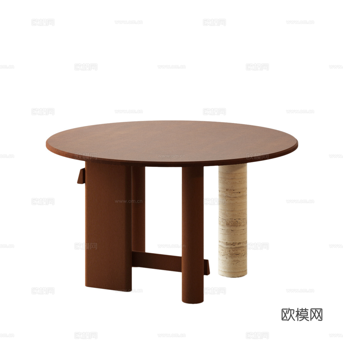 现代中古餐桌 中古风餐桌 中古风圆桌 现代圆桌 现代中古圆桌su模型