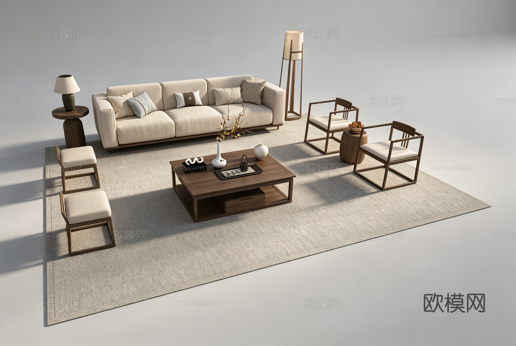 新中式客厅沙发组合su模型