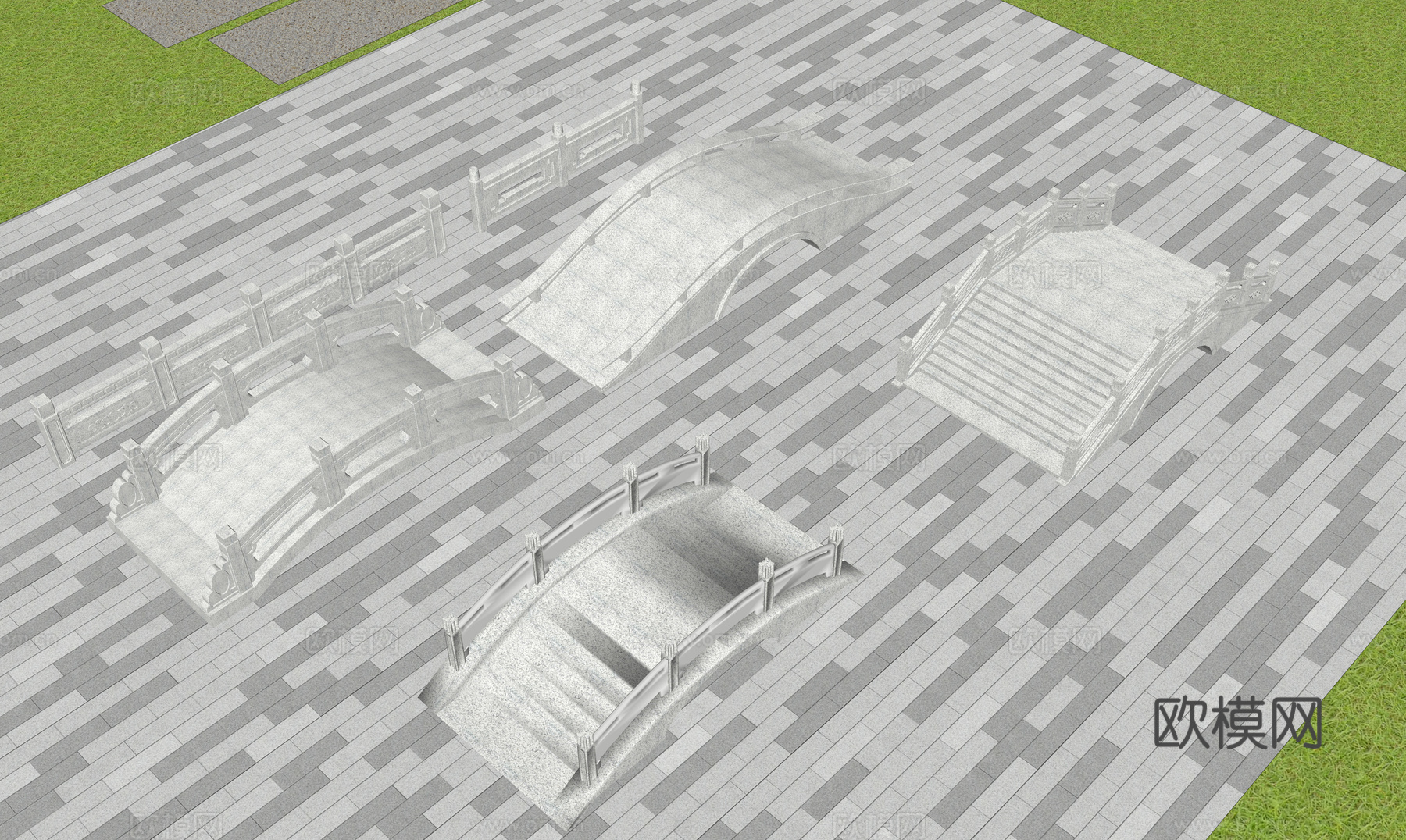 中式石材桥su模型