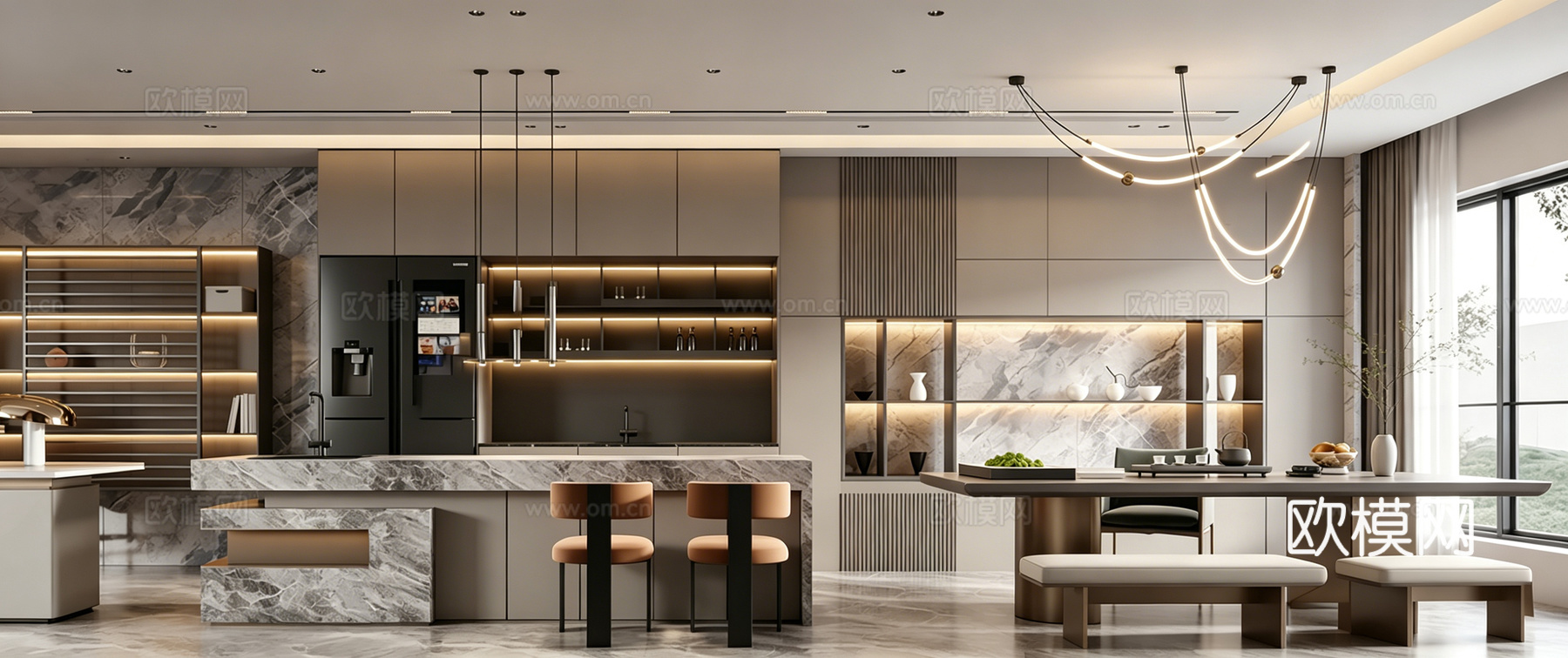 意式 家装 室内简约 轻奢风 格餐厅 客厅 卧室设计su模型