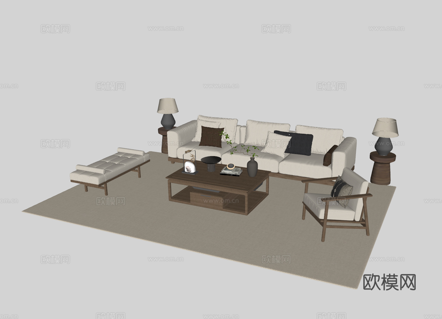 新中式客厅沙发组合su模型