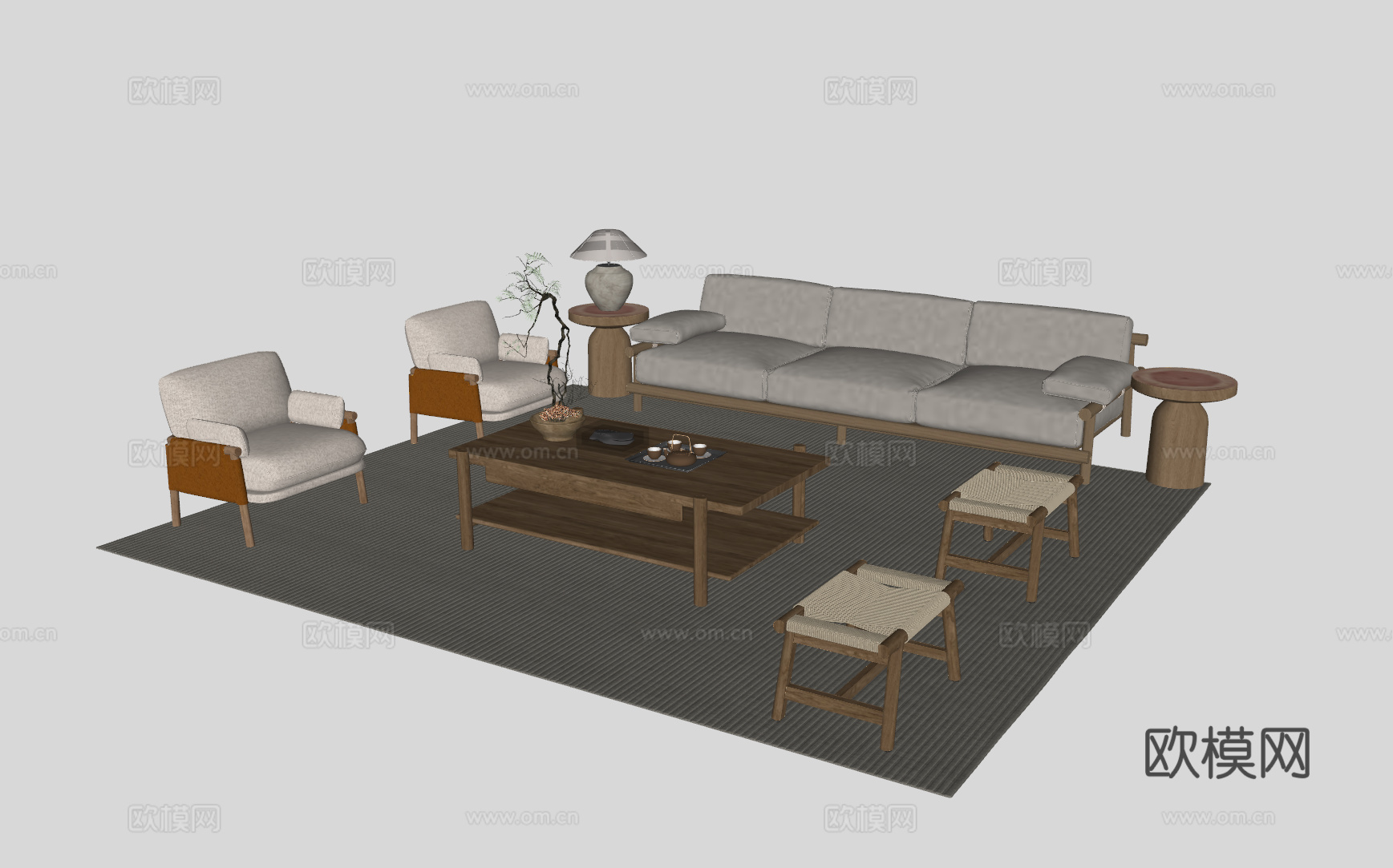 中古风沙发组合su模型