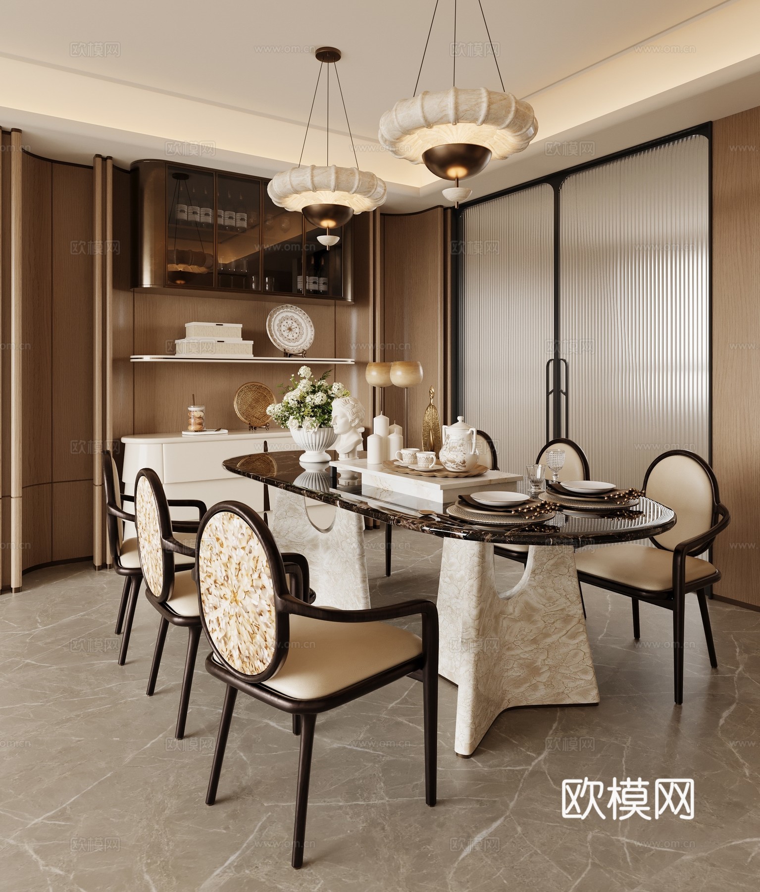 现代轻奢餐厅su模型