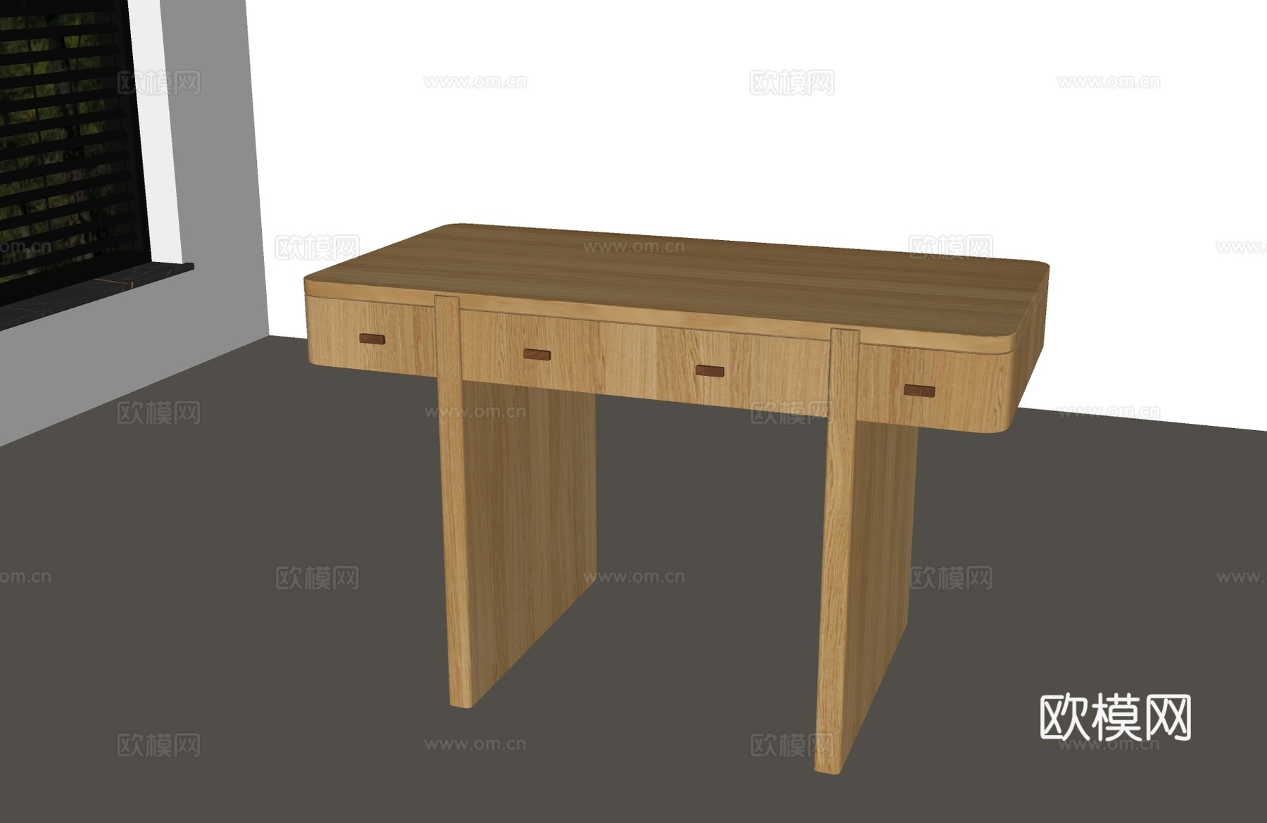 现代书桌 现代中古书桌 原木色书桌 现代中古原木色书桌su模型