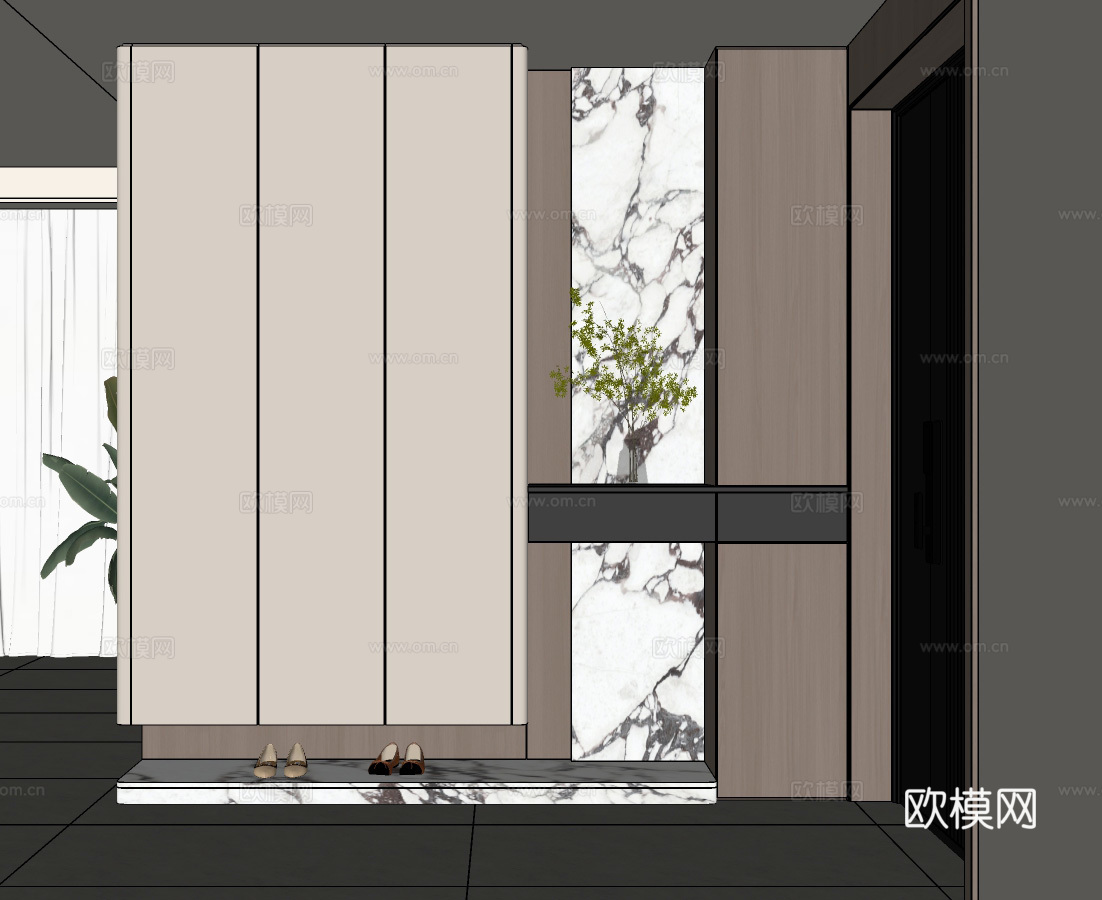 现代鞋柜 入户玄关鞋柜 玄关柜su模型