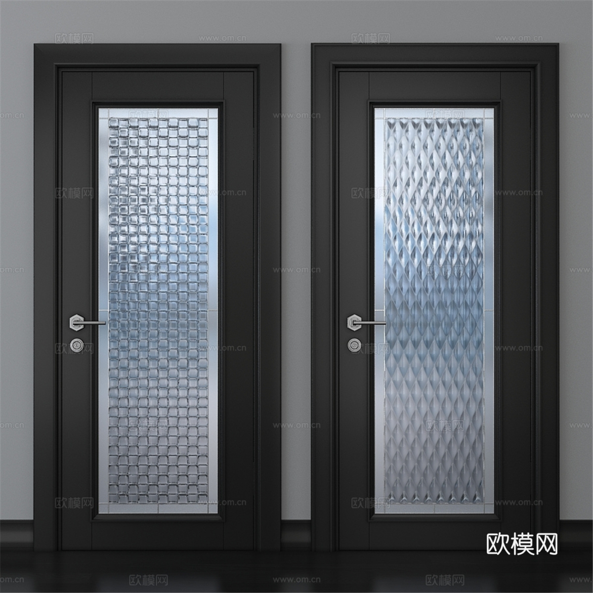 带彩绘玻璃窗的门3d模型