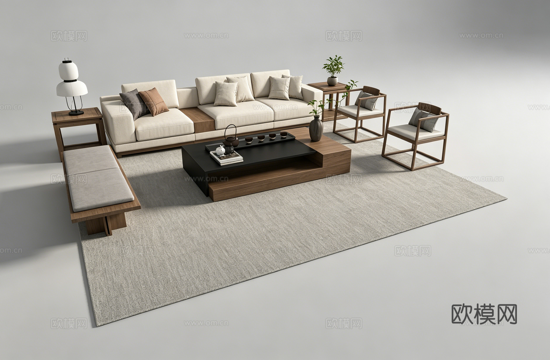 新中式客厅沙发组合su模型