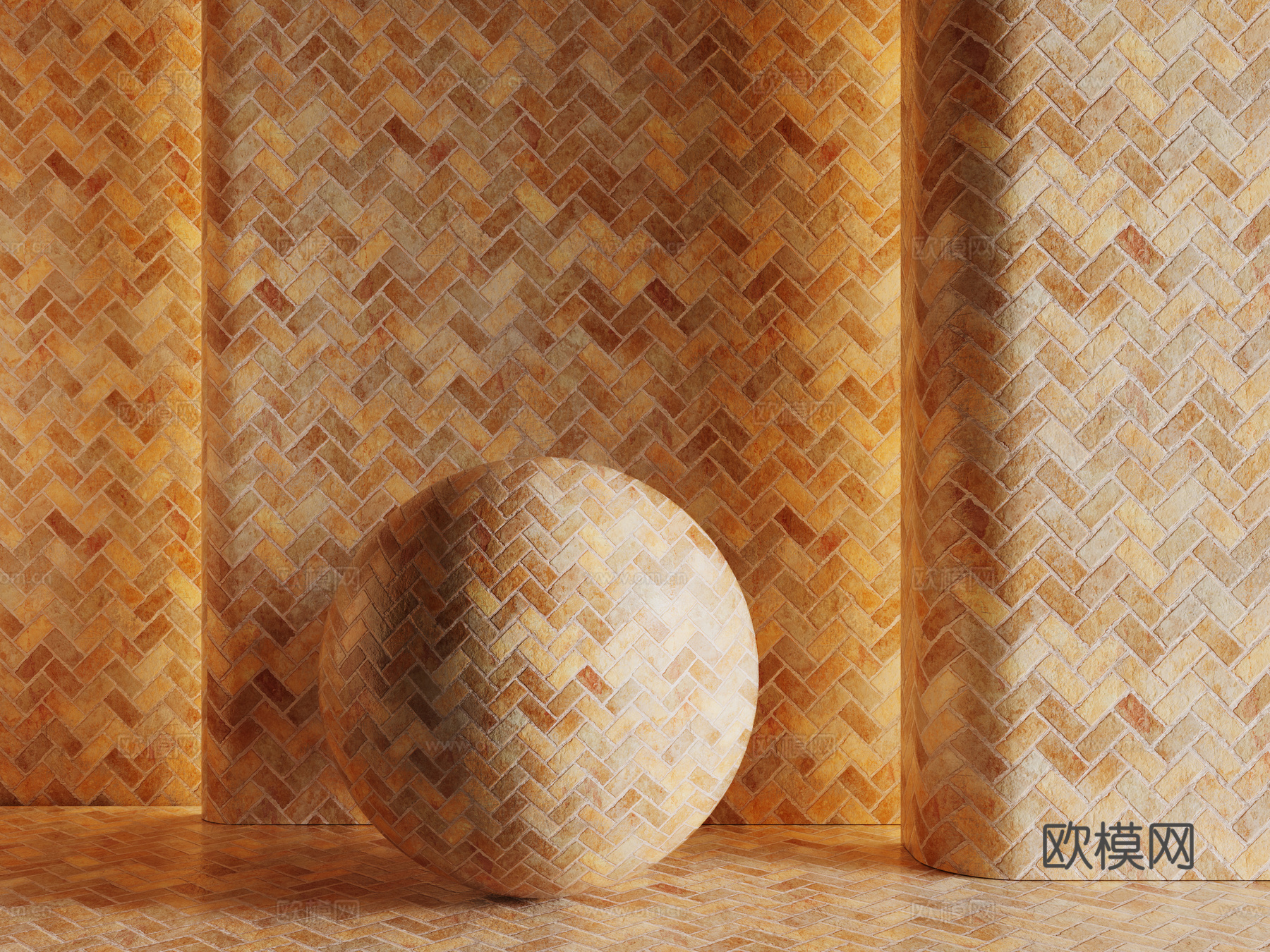 现代砖墙 黄色砖墙 仿古砖墙 文化砖墙 工业砖墙su模型