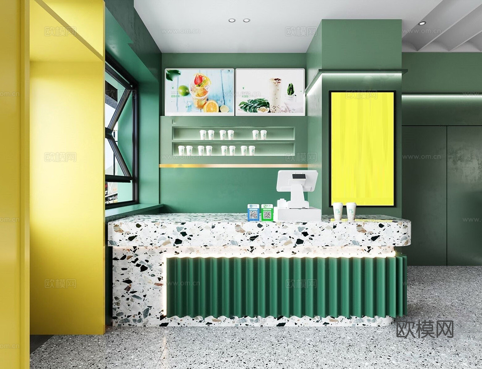 现代清新奶茶店 咖啡厅 水吧台操作台su模型