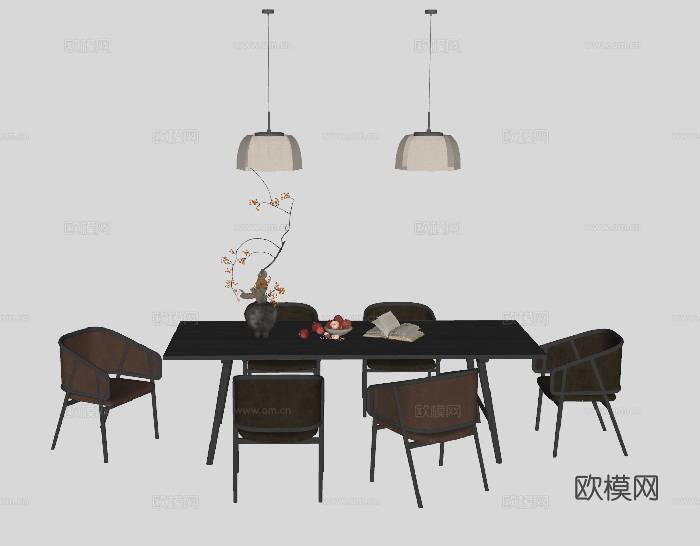 中古风餐桌书桌su模型