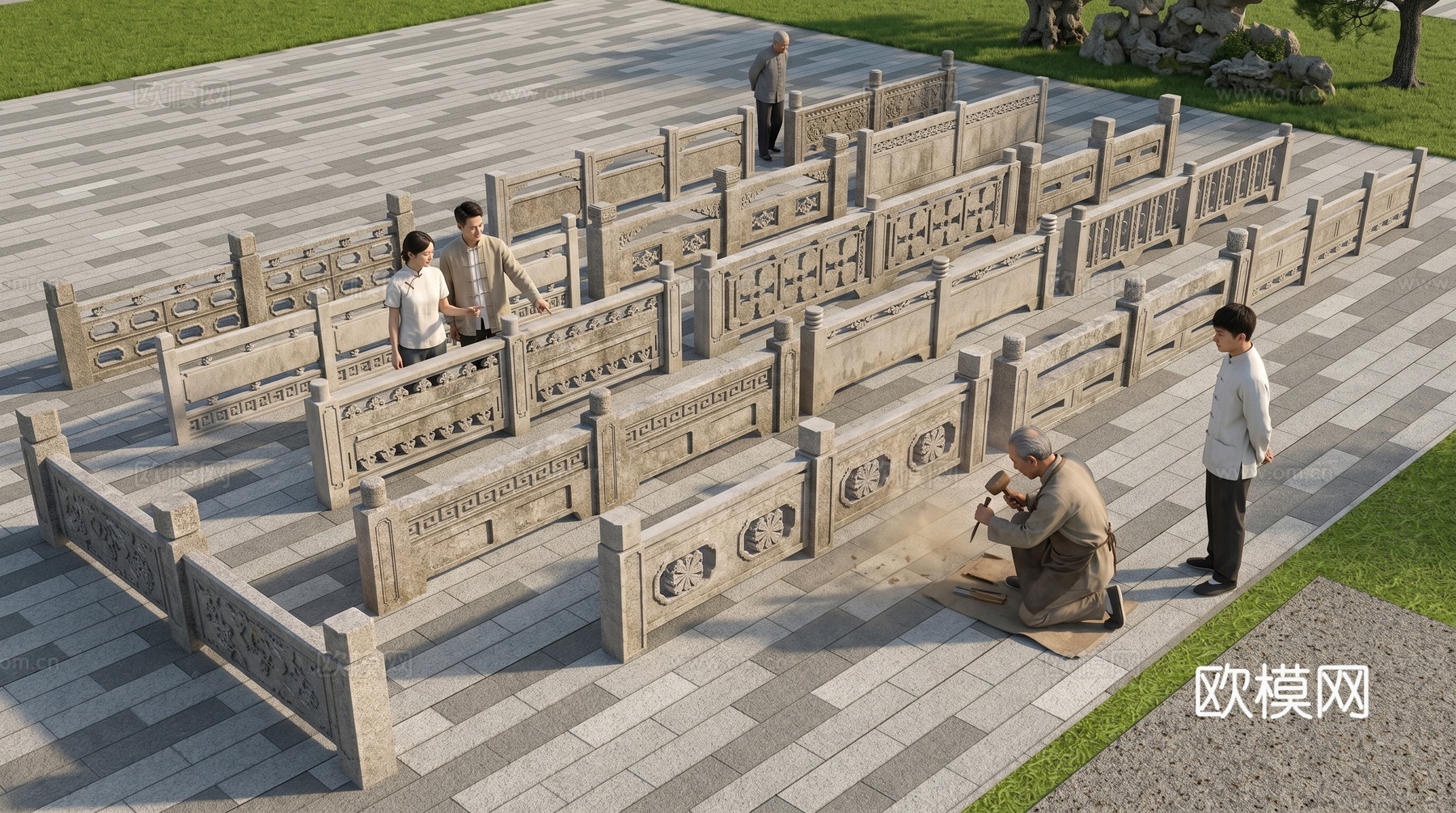 最全中式石栏杆su模型