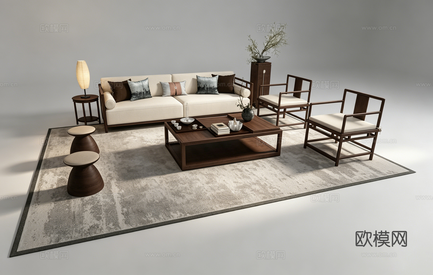 新中式客厅组合沙发su模型