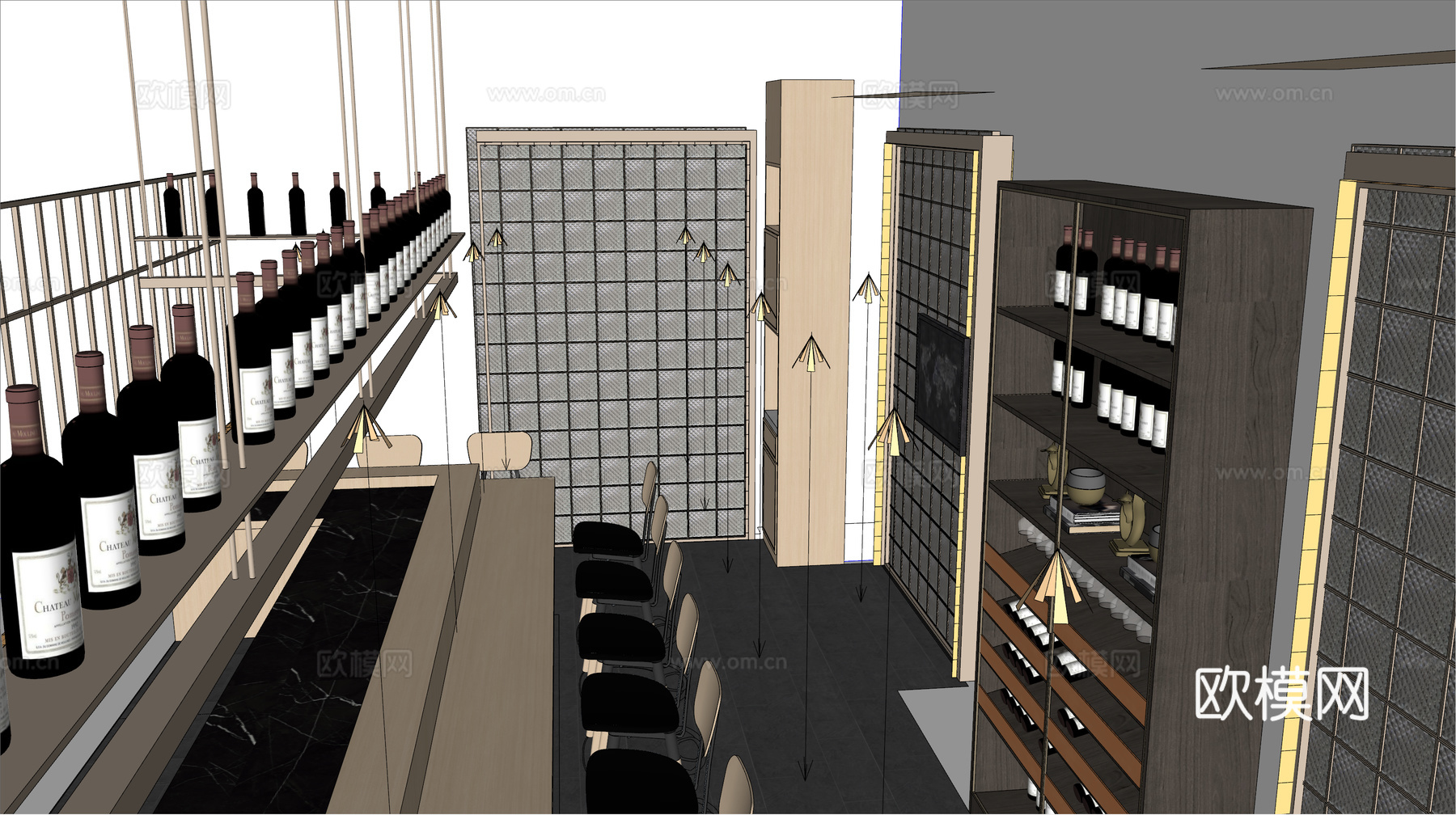 现代简约日料店 日料 酒柜 酒架免费su模型