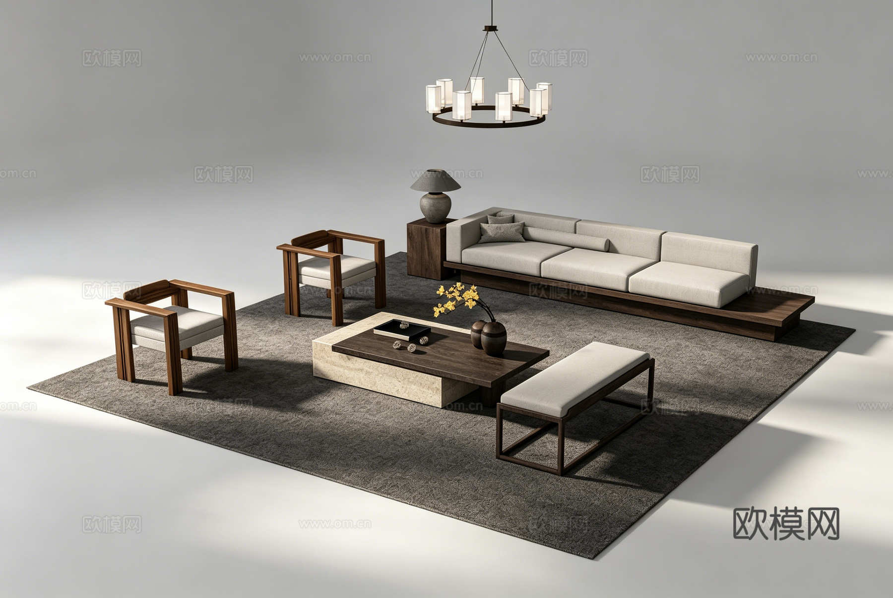 中古风客厅沙发组合su模型